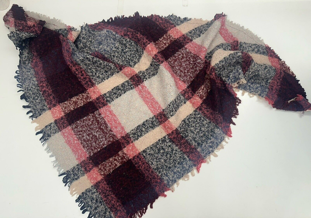 Candies Womens Triangle Scarf One Size Flannel Pink Plaid Fringe Soft Wrap